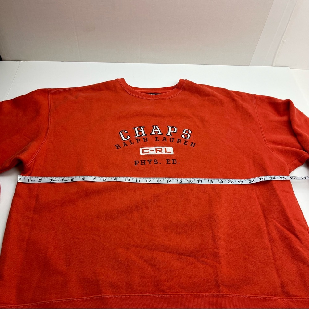 Vtg 90s Chaps Ralph Lauren Mens XXL Spell Out Crewneck Sweatshirt Orange *FLAW - Picture 8 of 12